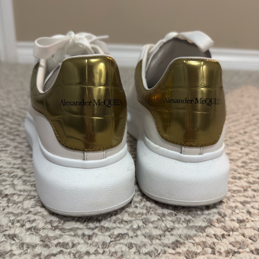 Alexander McQueen Metallic Gold and White Sneakers